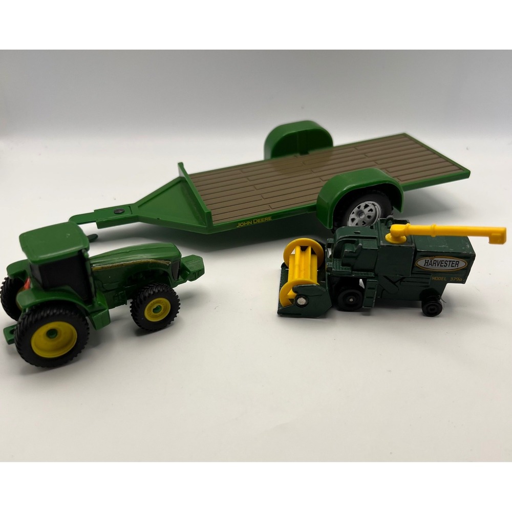John Deere Vehicles and Equipment Toy Lot of 3 Harvester, Trailer, Ewell Tractor